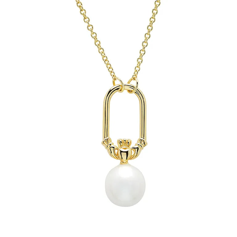 Shanore 14kt Gold Vermeil Claddagh Pearl Drop Necklace