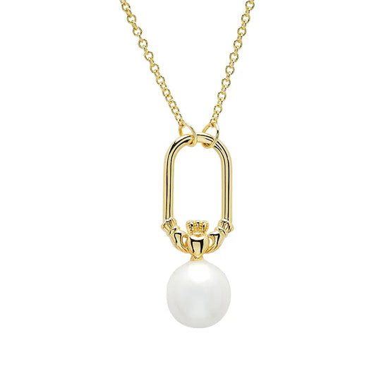 Shanore 14kt Gold Vermeil Claddagh Pearl Drop Necklace