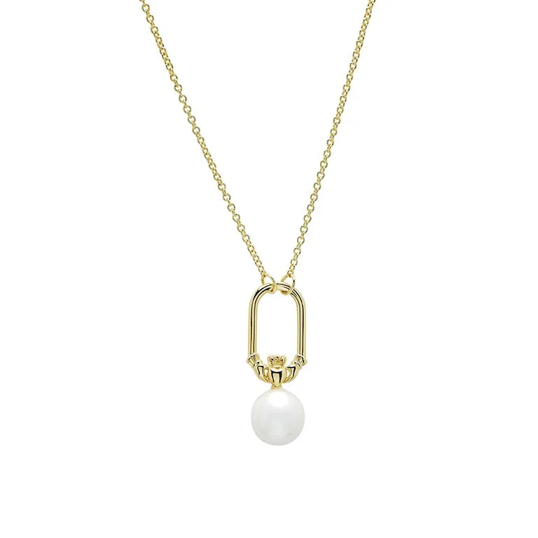 Shanore 14kt Gold Vermeil Claddagh Pearl Drop Necklace