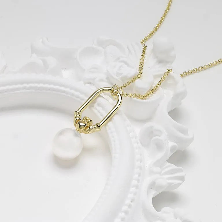 Shanore 14kt Gold Vermeil Claddagh Pearl Drop Necklace