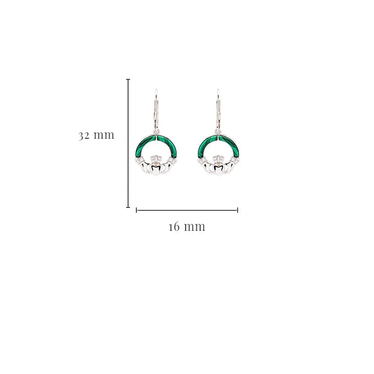 Shanore Green Malachite Sterling Silver Claddagh Drop Earrings