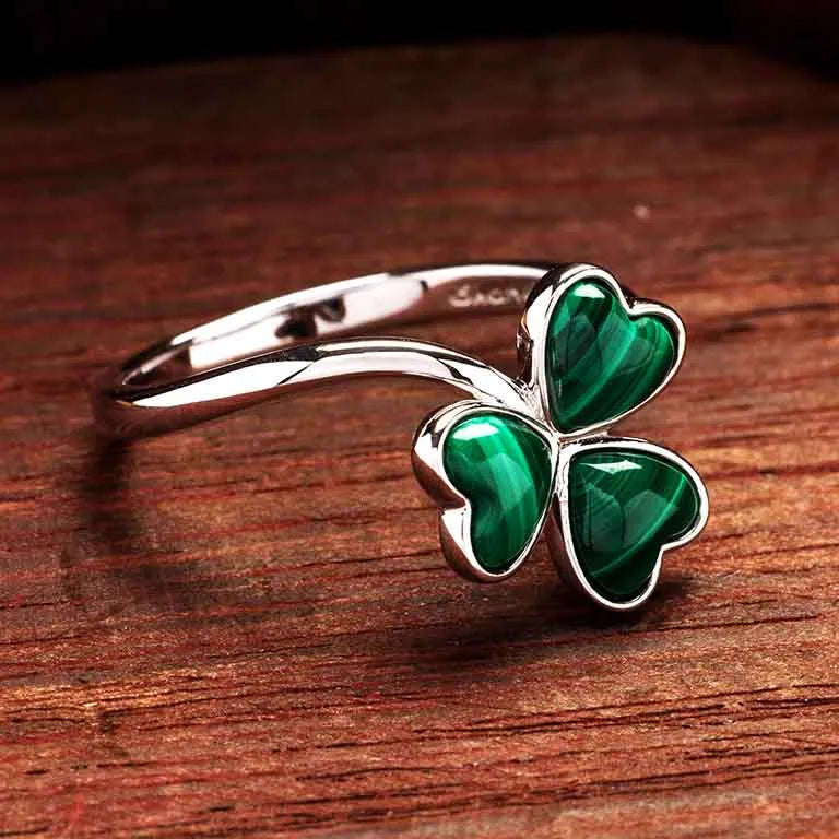 Shanore Sterling Silver Shamrock Malachite Ring