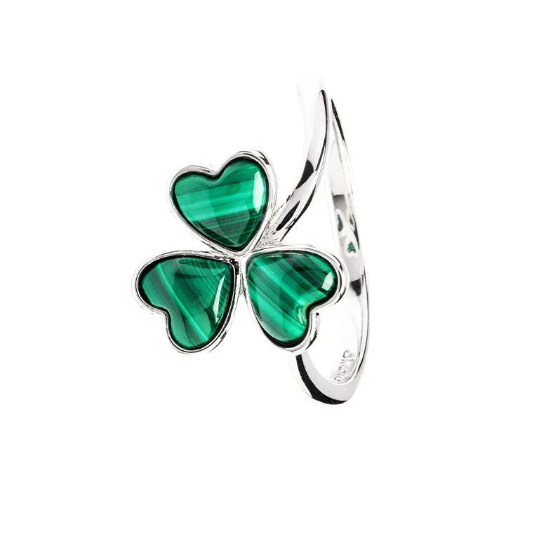 Shanore Sterling Silver Shamrock Malachite Ring