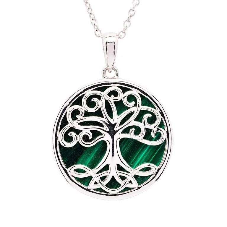 Shanore Green Malachite Sterling Silver Tree of Life Pendant