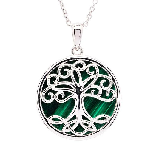 Shanore Green Malachite Sterling Silver Tree of Life Pendant