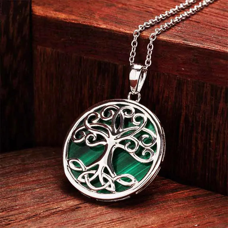 Shanore Green Malachite Sterling Silver Tree of Life Pendant
