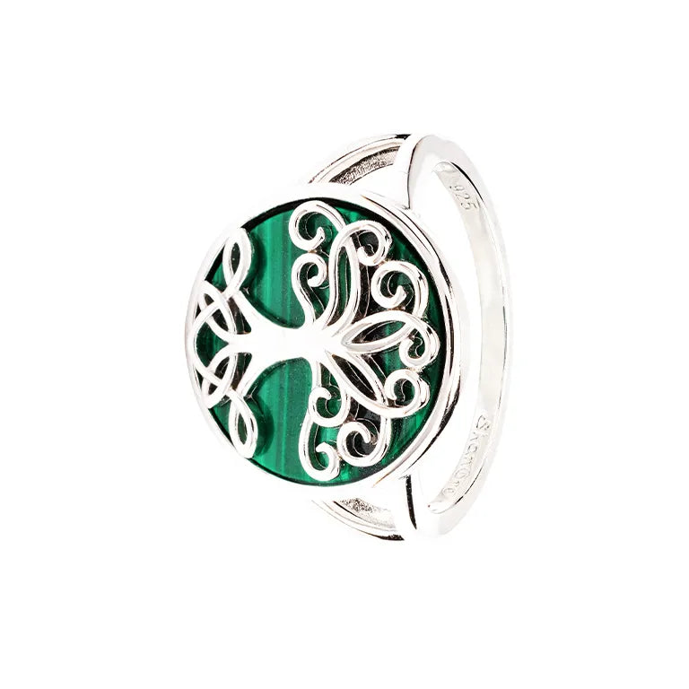 Shanore Green Malachite Sterling Silver Tree of Life Ring