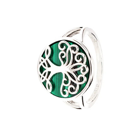 Shanore Green Malachite Sterling Silver Tree of Life Ring