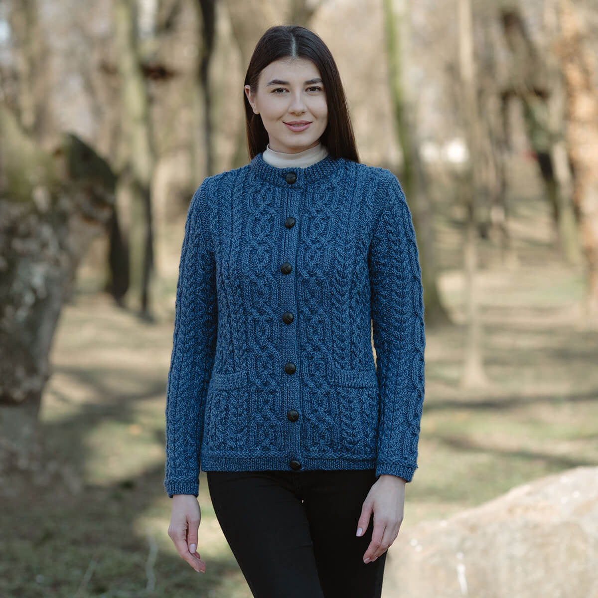 Ladies Aran Button Cardigan