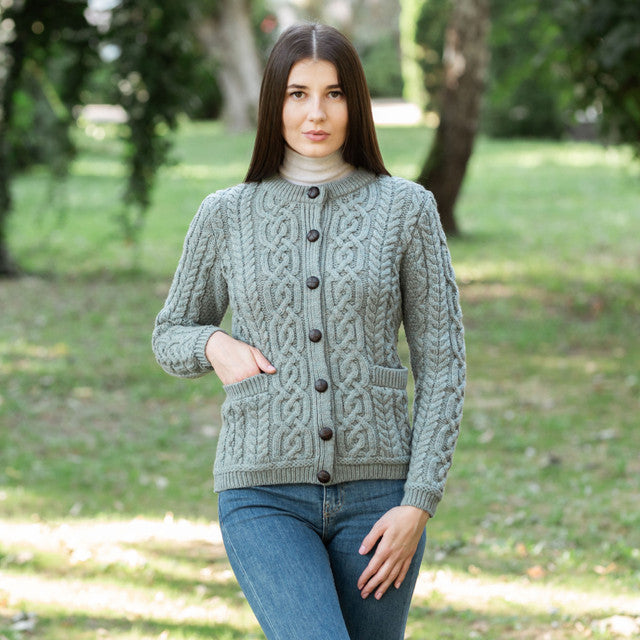 Ladies Aran Button Cardigan