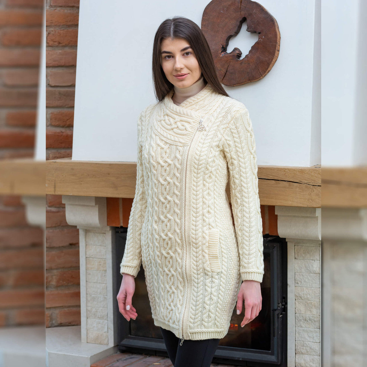 Cable Knit Side Zip Long Cardigan