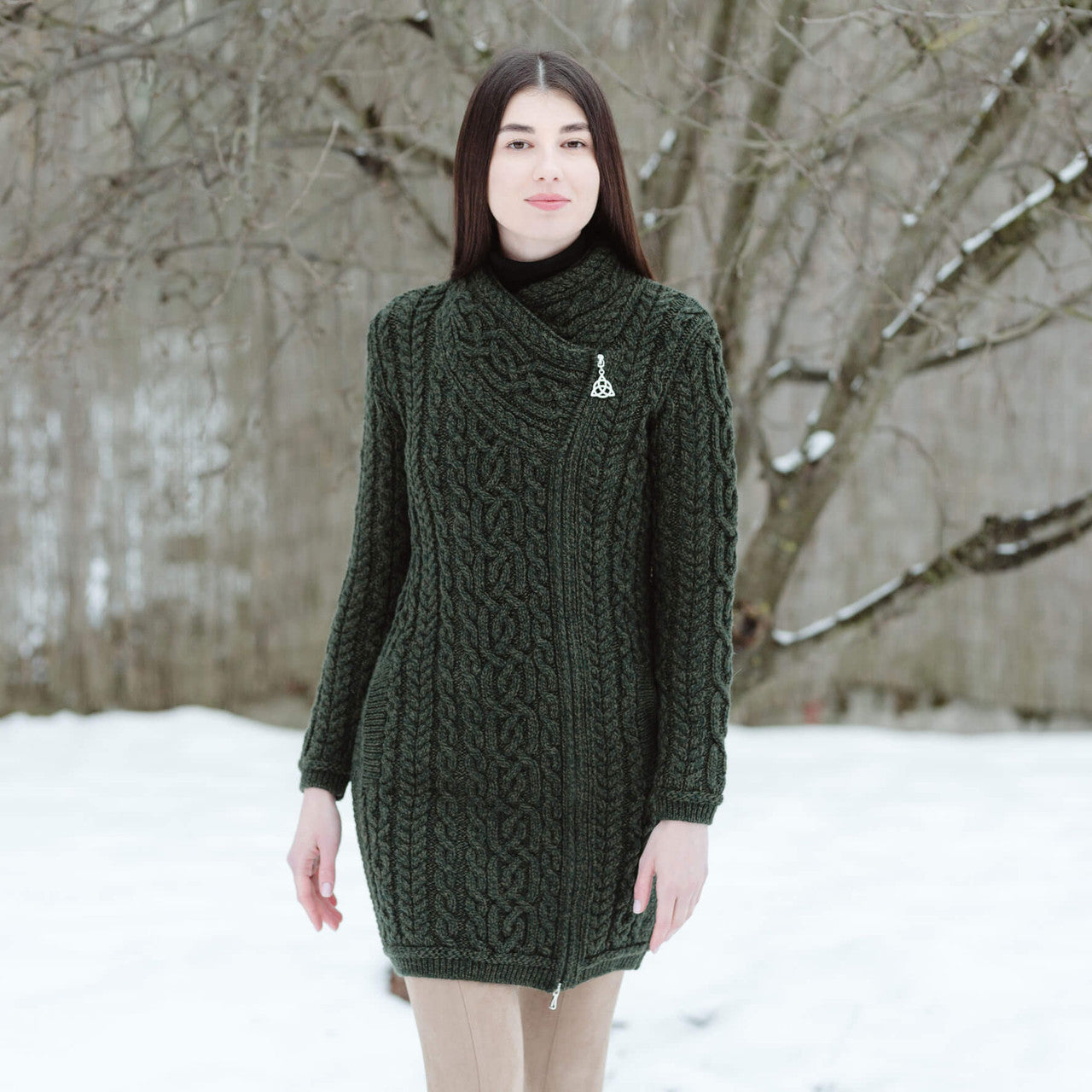 Cable Knit Side Zip Long Cardigan