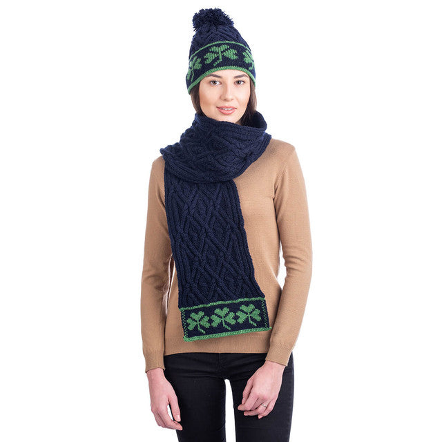 Traditional Irish Shamrock Aran Wool Scarf