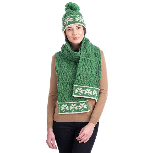 Traditional Irish Shamrock Aran Wool Scarf