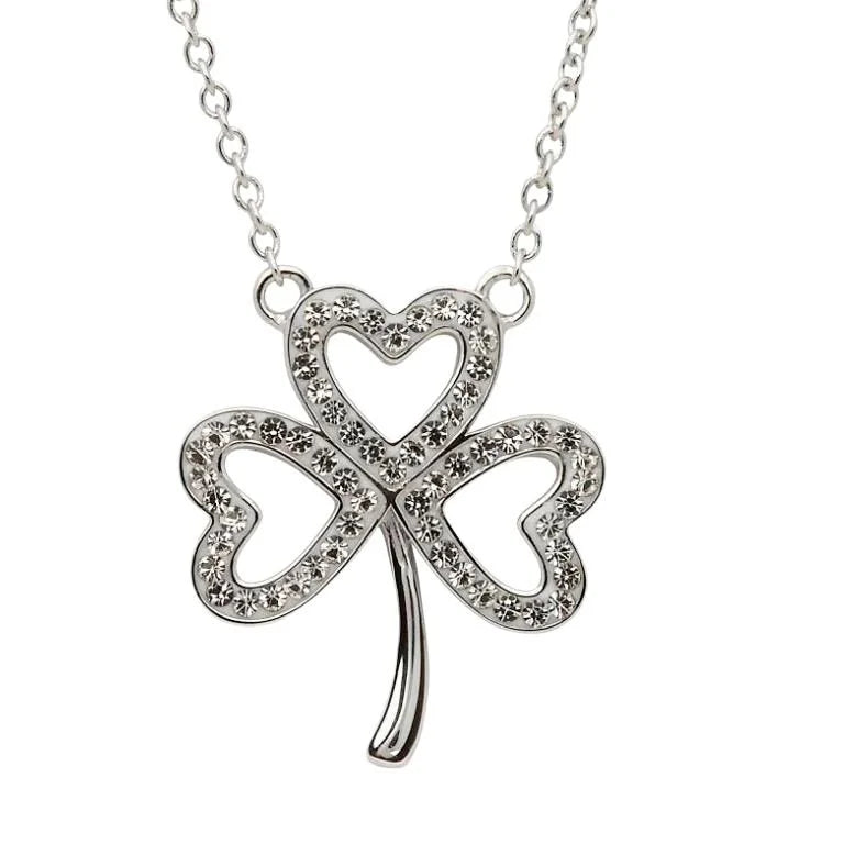 Shanore Open Shamrock Necklace Embellished With Crystals