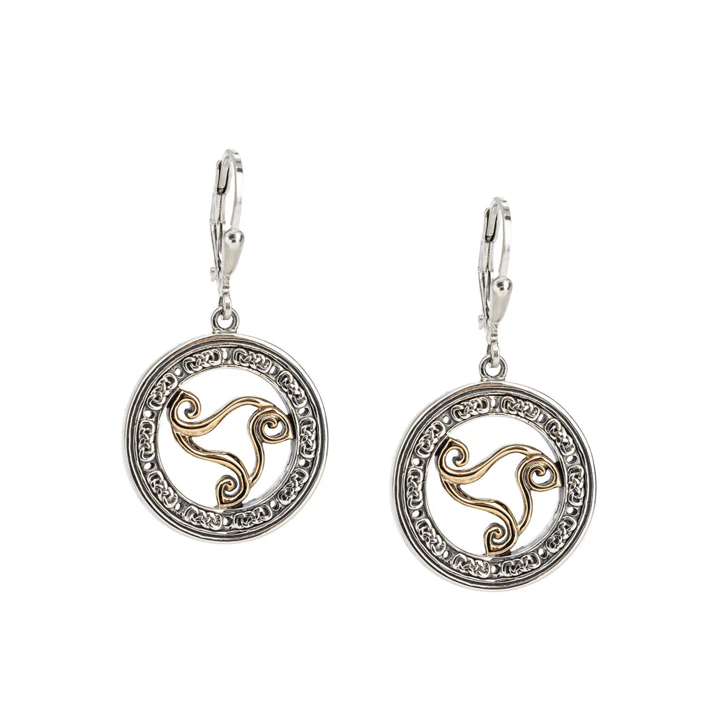 Silver and 10k Gold Whirlpool Leverback Wave Earrings