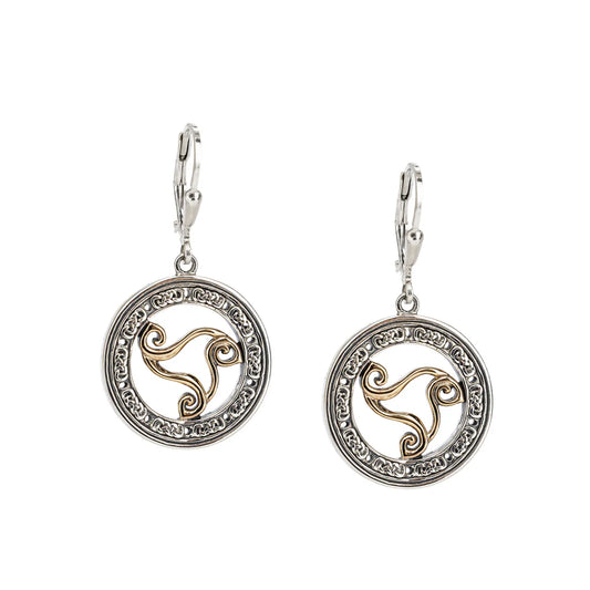Silver and 10k Gold Whirlpool Leverback Wave Earrings