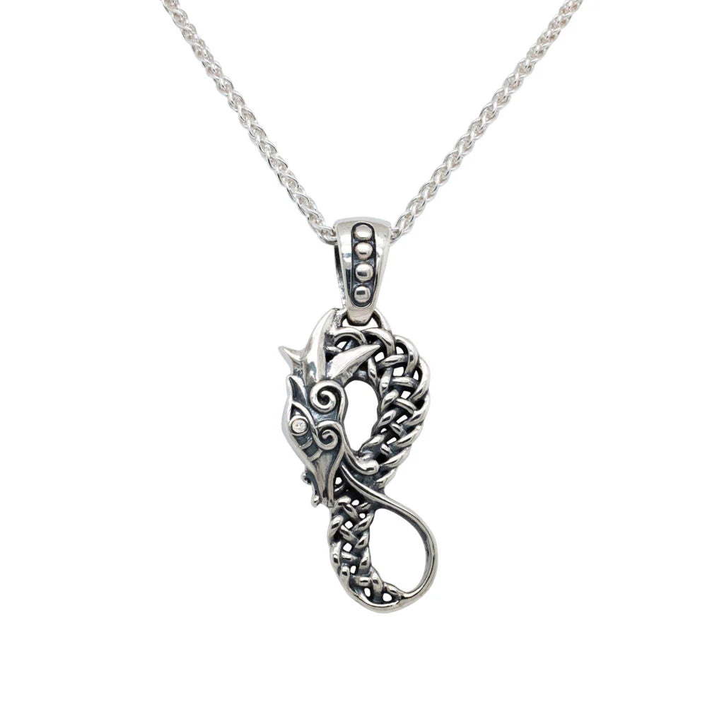 Keith Jack Silver Celtic Dragon Figure 8 Pendant Large
