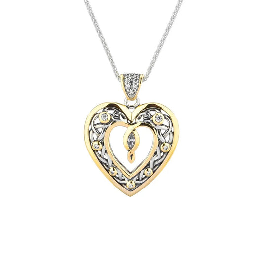Keith Jack Silver and 10k Yellow Gold Celtic Open Heart Pendant
