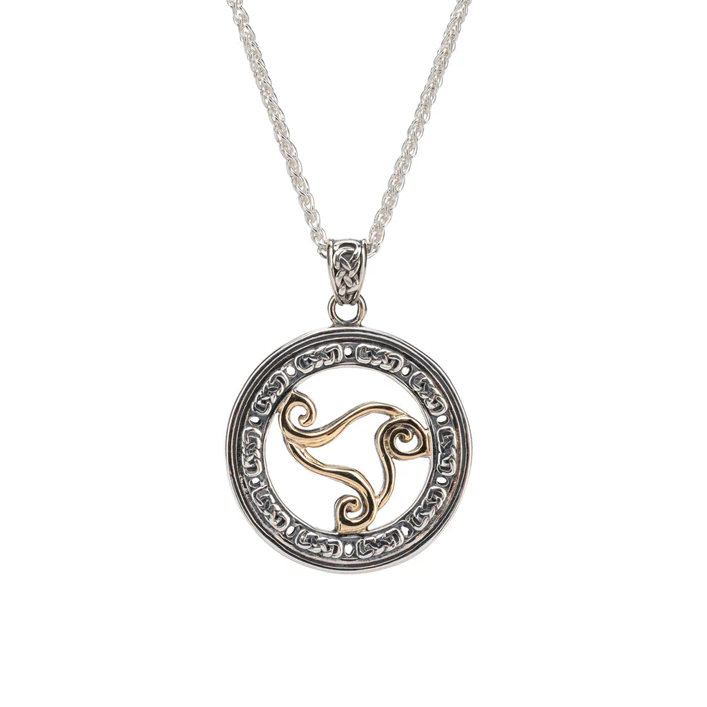 Silver and 10k Gold Whirlpool Wave Reversible Pendant
