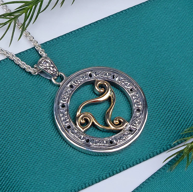 Silver and 10k Gold Whirlpool Wave Reversible Pendant