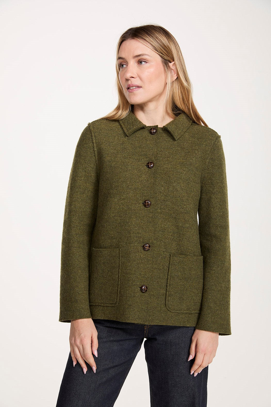 Boiled Wool Jacket with Collar Green Melange
