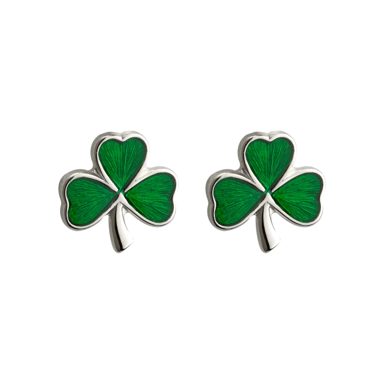 Solvar Silver Small Enamel Shamrock Stud Earrings