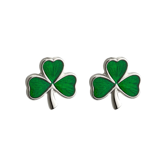 Solvar Silver Small Enamel Shamrock Stud Earrings