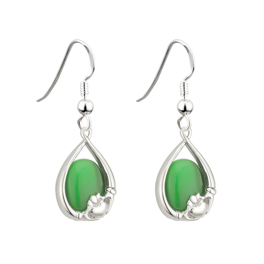 Solvar Rhodium Cat's Eye Claddagh teardrop earrings