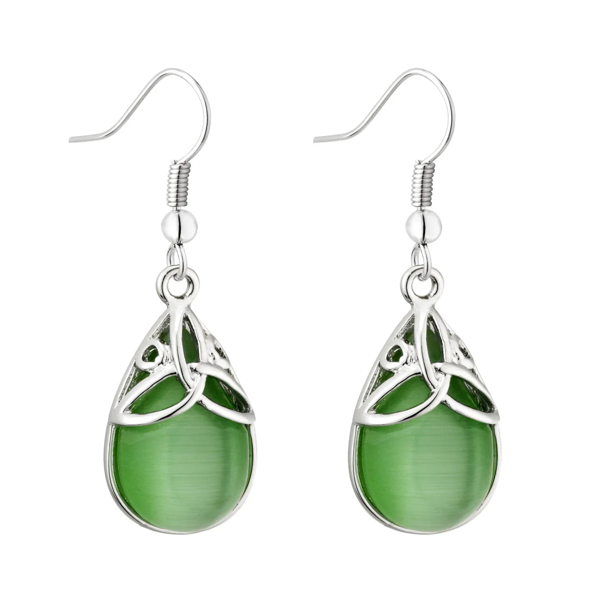 Solvar Rhodium Cat's Eye Trinity earrings-Boxed