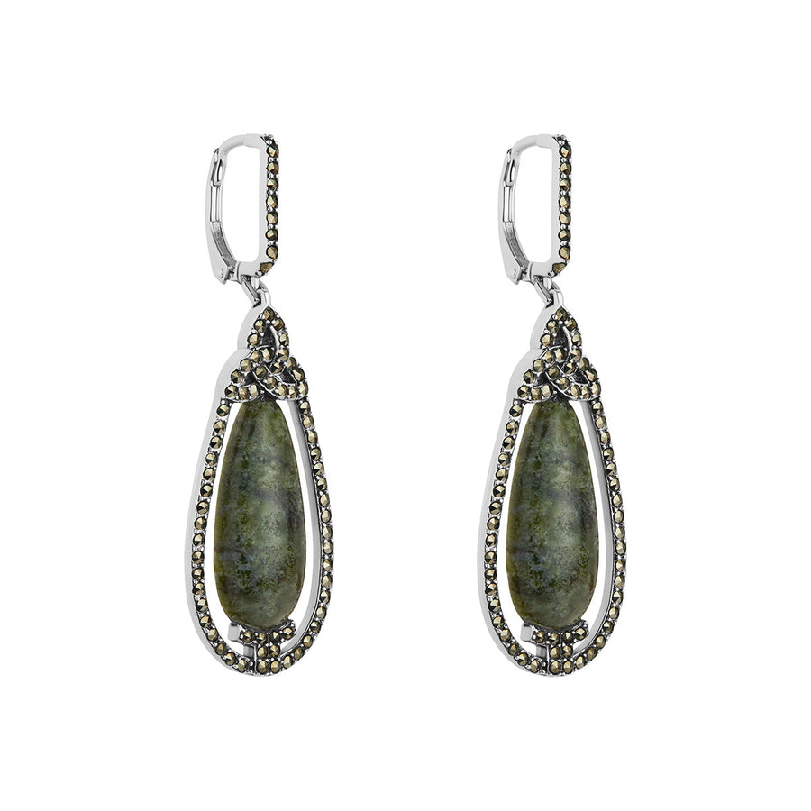Sterling Silver Marcasite & Marble Trinity Oval Pendant