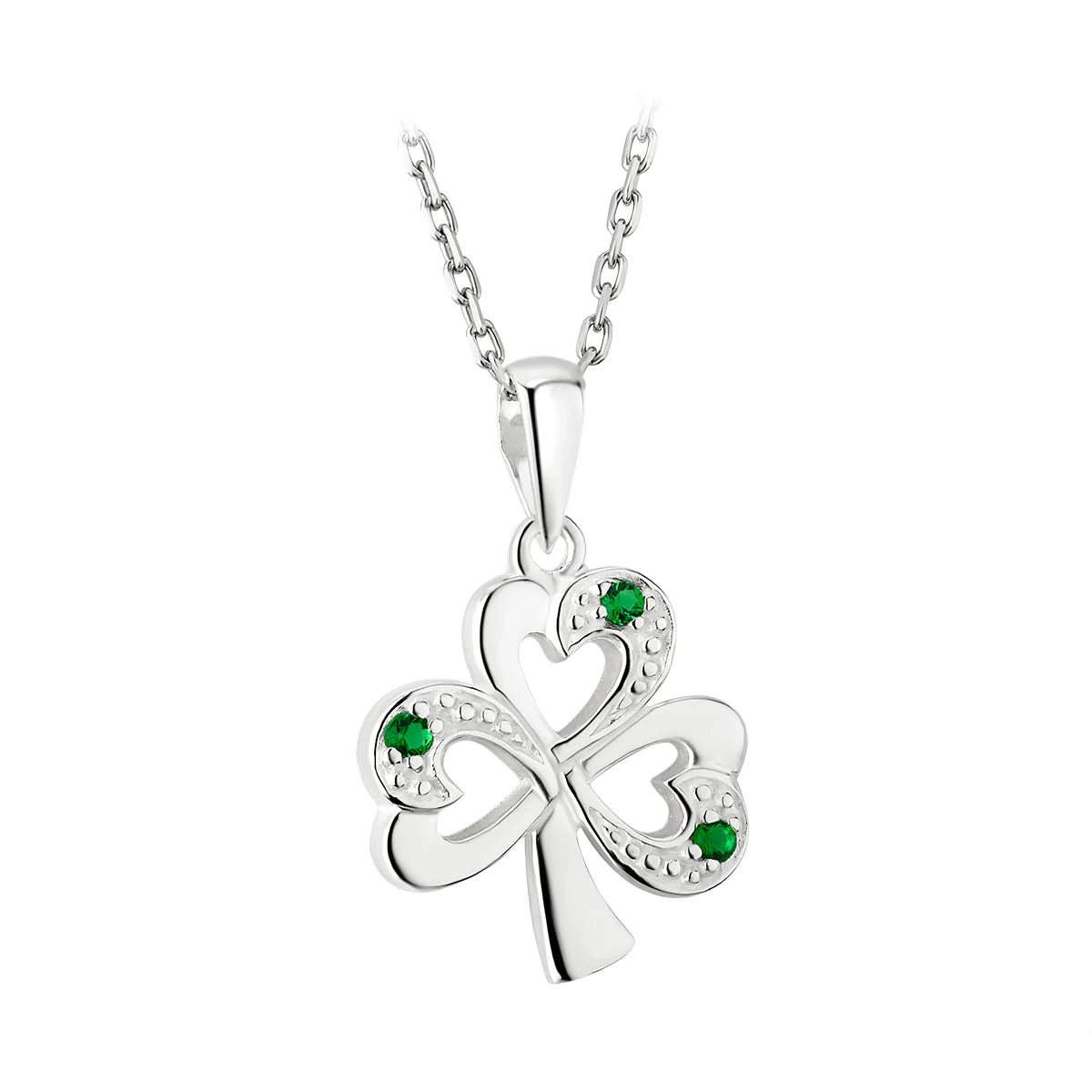 Solvar Sterling Silver Synthetic Emerald Shamrock Necklace