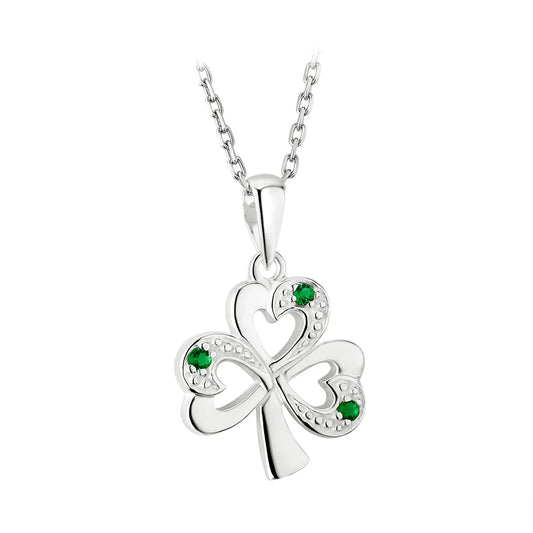Solvar Sterling Silver Synthetic Emerald Shamrock Necklace