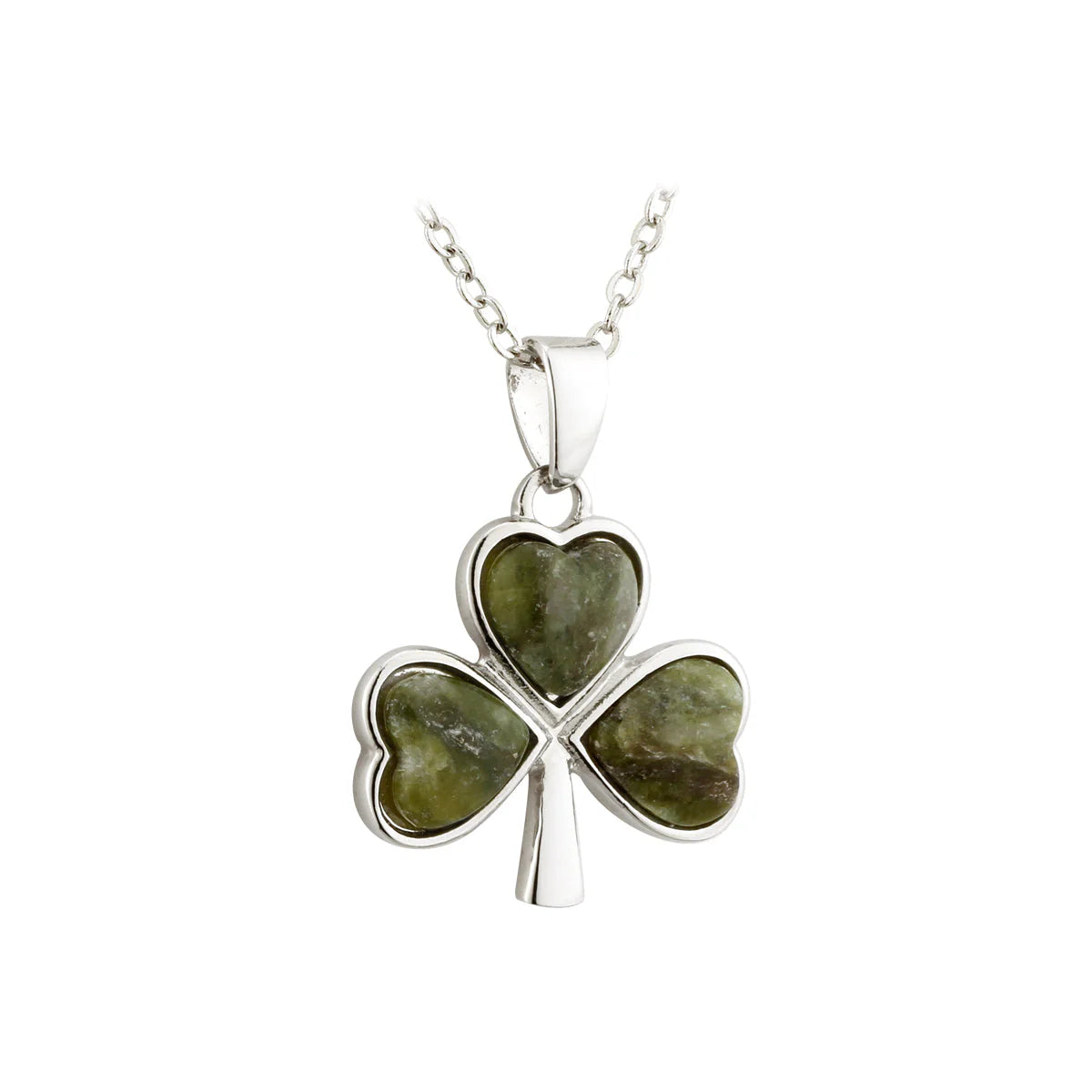 Solvar Rhodium Plated Connemara Marble Shamrock Pendant