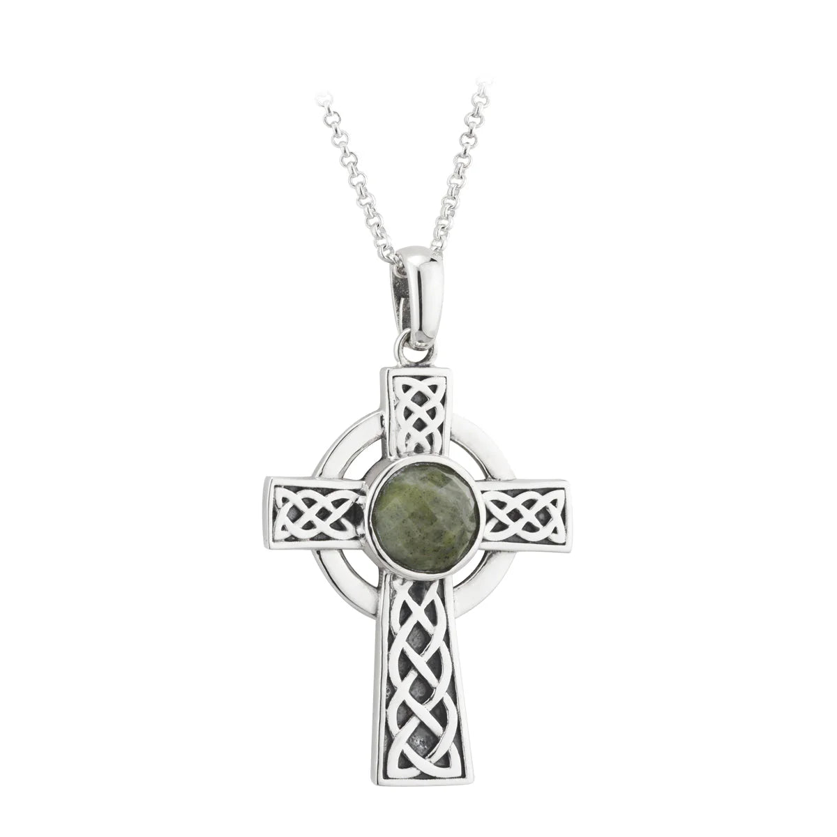 Solvar Sterling Silver Connemara Marble Celtic Cross Necklace