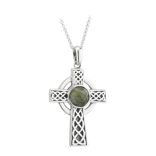 Solvar Sterling Silver Connemara Marble Celtic Cross Necklace