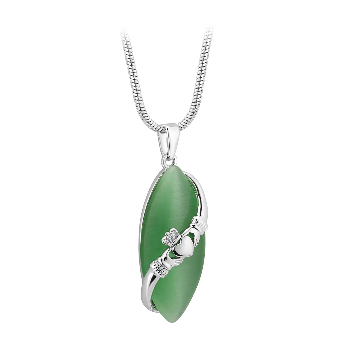Solvar Rhodium Cat Eye Claddagh Pendant