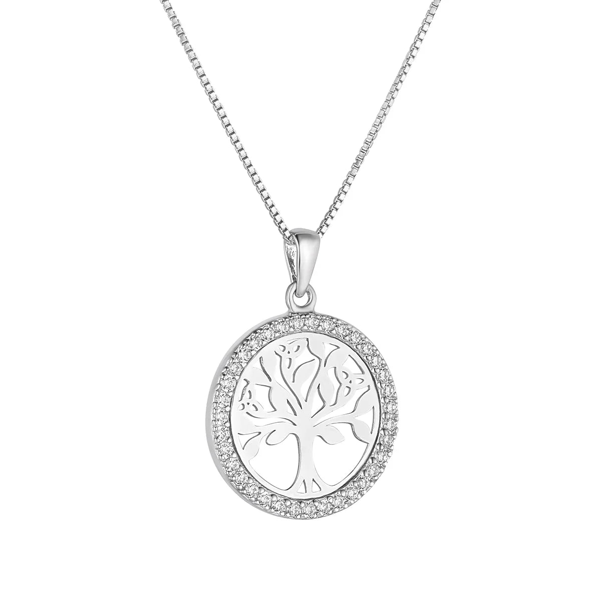 Solvar Sterling Silver CZ Round Tree Of Life Necklace