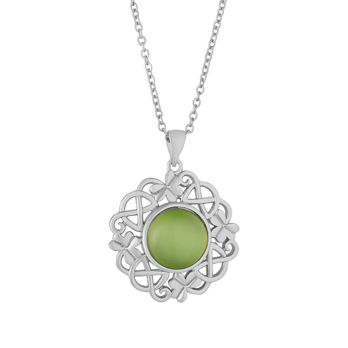 Solvar Rhodium Cat Eye Celtic Knot Pendant