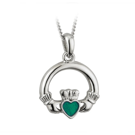 Solvar Rhodium Plated Lucky Enamel Claddagh Pendant