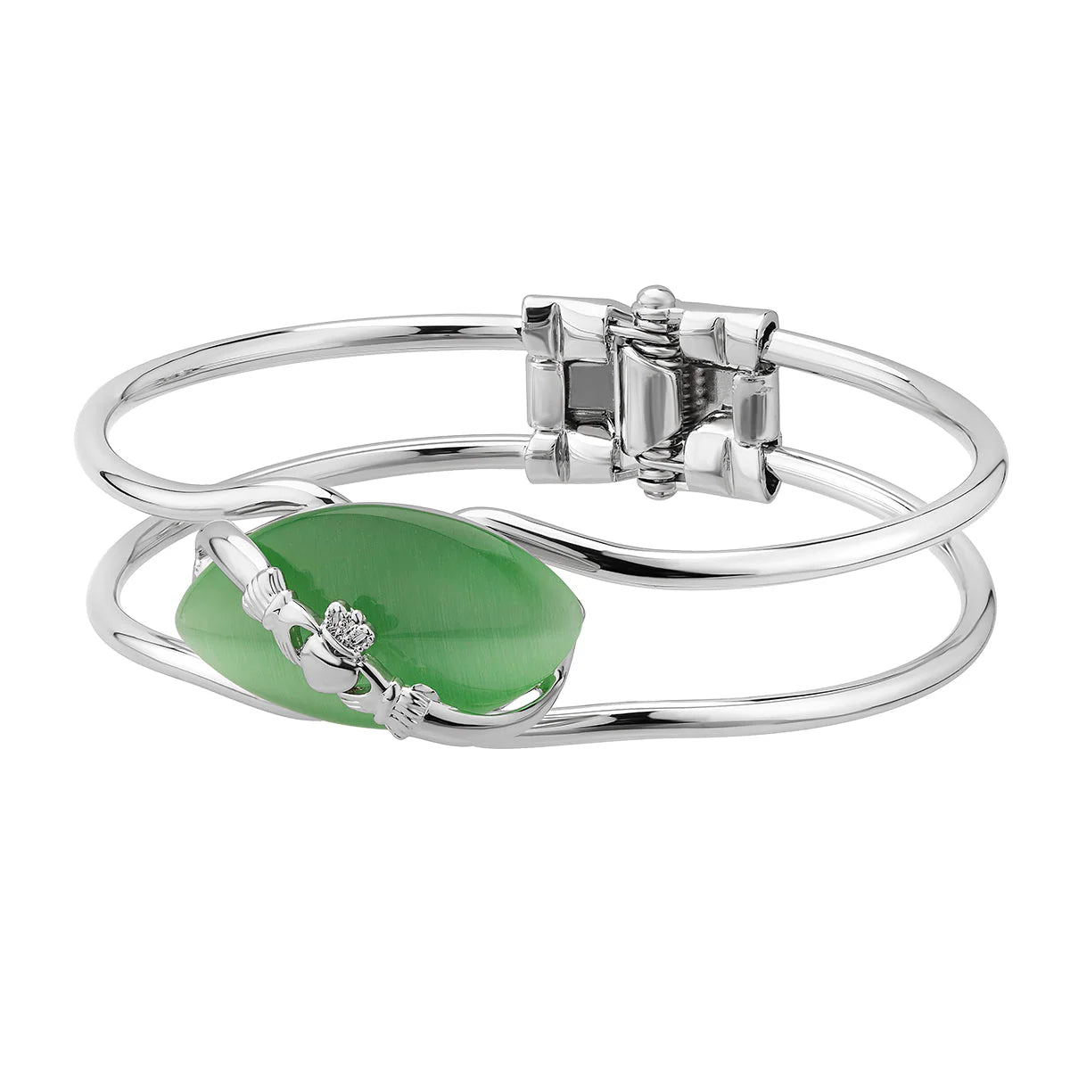 Solvar Rhodium Cat Eye Claddagh Bangle
