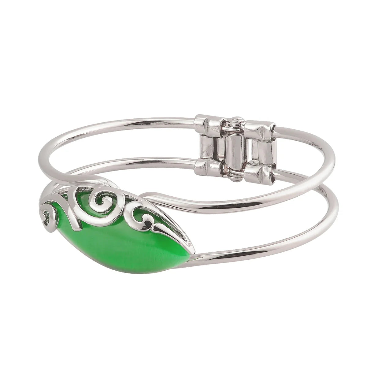 Solvar Rhodium Cat Eye Celtic Bangle