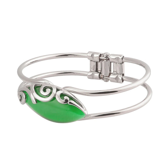 Solvar Rhodium Cat Eye Celtic Bangle