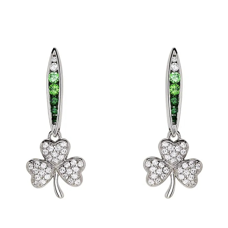 Shanore Sterling Silver Shamrock Earrings with Green and White CZ
