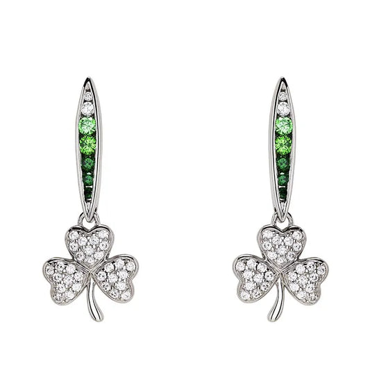Shanore Sterling Silver Shamrock Earrings with Green and White CZ