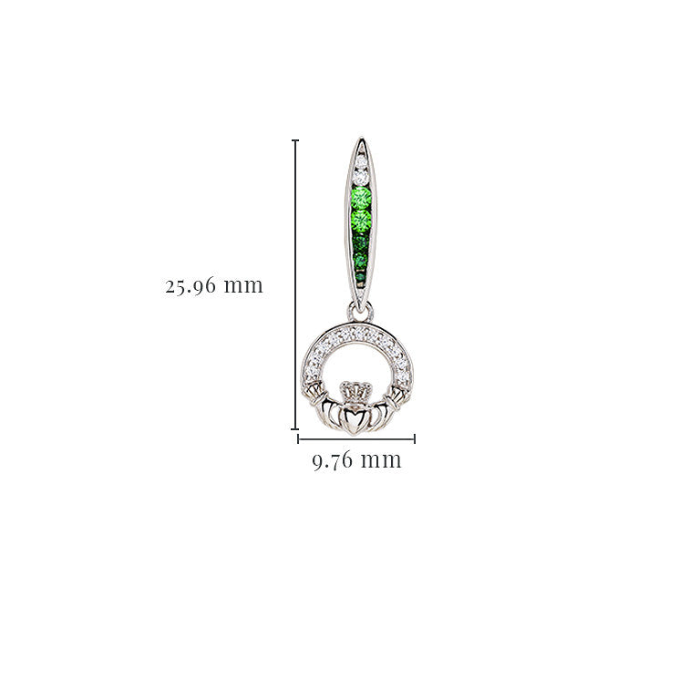 Sterling Silver Green/white CZ Claddagh Earrings