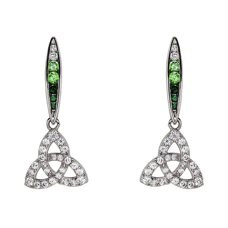 Sterling Silver Green/white CZ Trinity Earrings