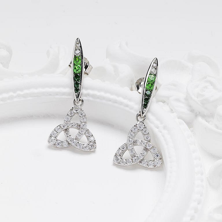 Sterling Silver Green/white CZ Trinity Earrings