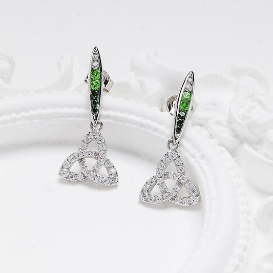Sterling Silver Green/white CZ Trinity Earrings