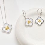 Sterling Silver Shamrock Clover Mother of Pearl Drop Earrings